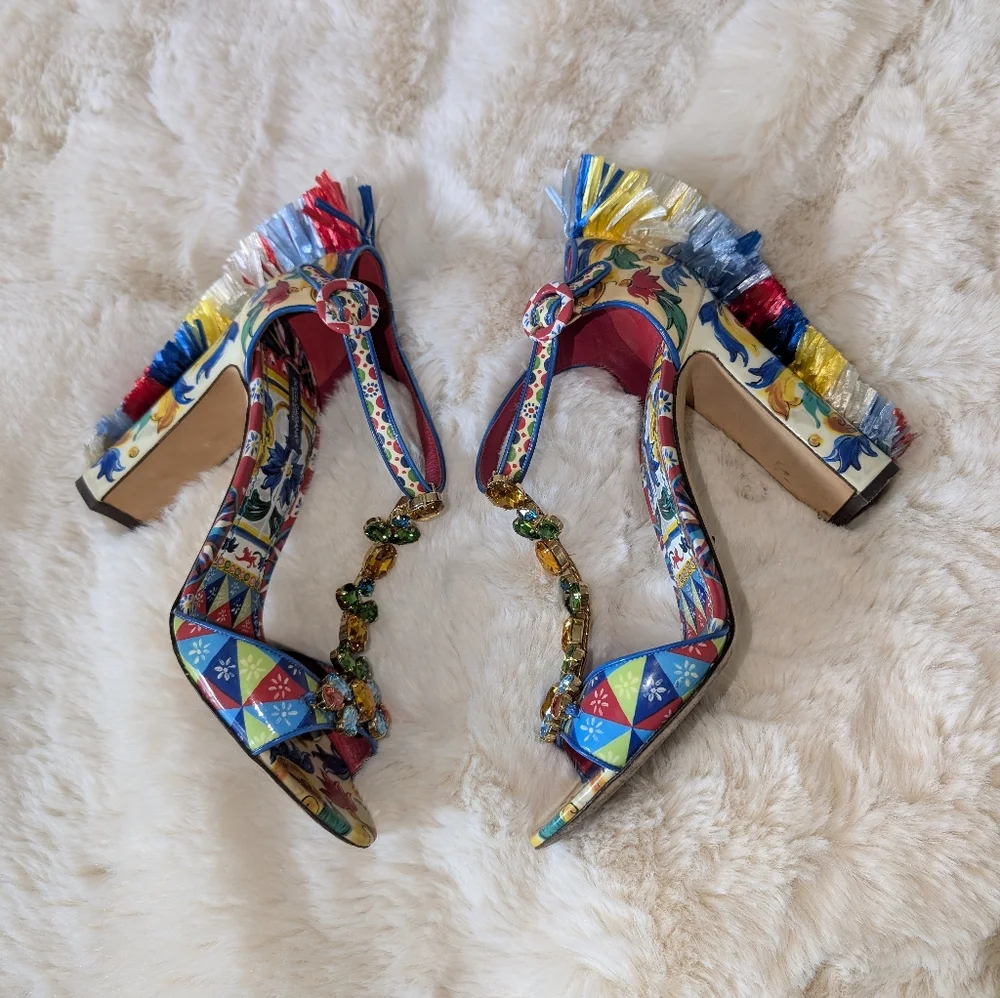 Dolce And Gabbana Colorful Women's Heels with Fringe Detail